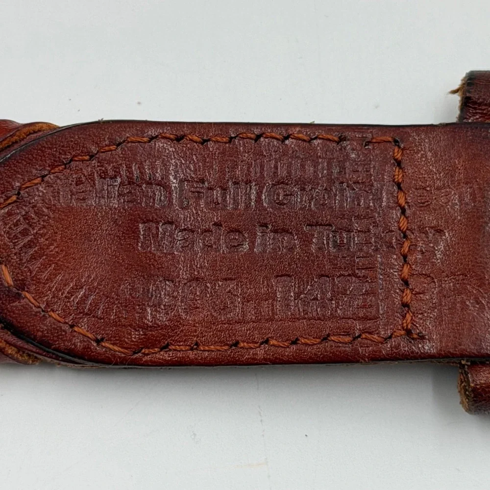 Vintage Tallen Mens Brown Italian Full Grain Leather Ladder Belt Made in Turkey
